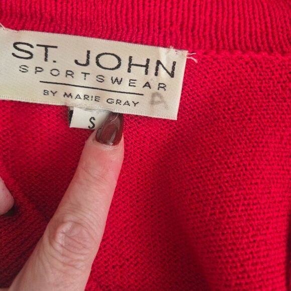 Vintage St John Santana Knit Skirt Sweater Set Womens 4 Red Gold Buttons - Picture 12 of 13